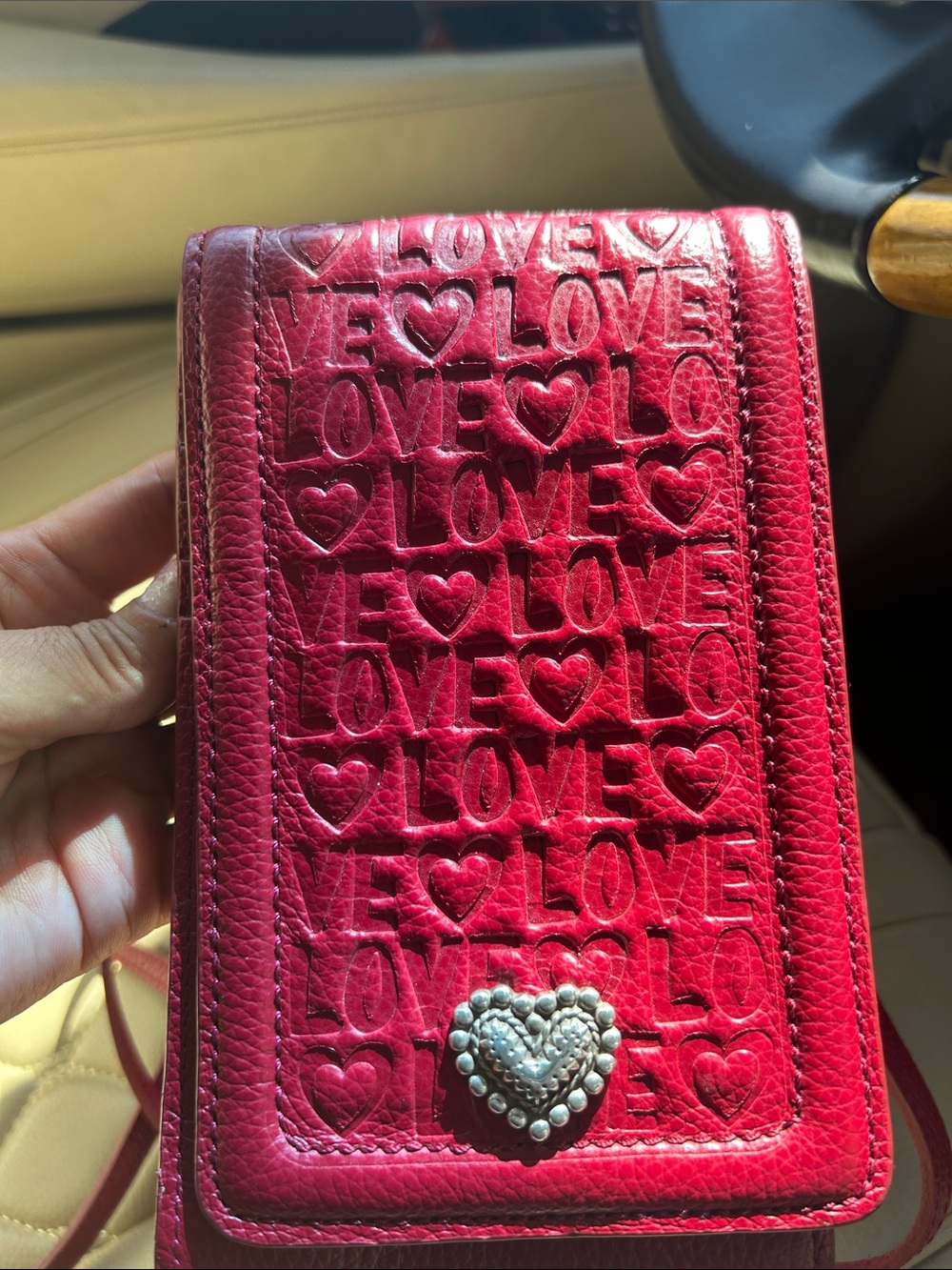 Brighton Red Embossed 'LOVE' Leather Phone Case with Heart Accent